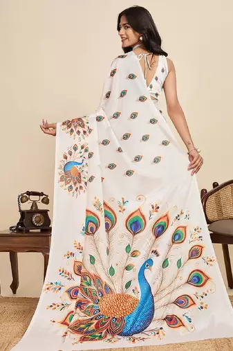 peach digital print chinon saree with blouse