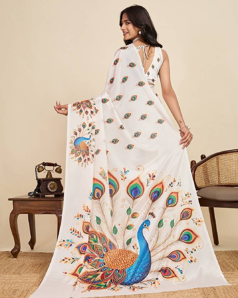 peach digital print chinon saree with blouse