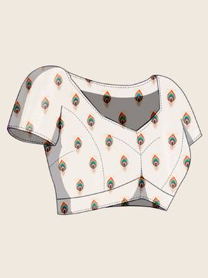 peach digital print chinon saree with blouse 5