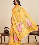 yellow digital print chinon saree with blouse