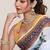 White digital print with jari border linan saree with blouse