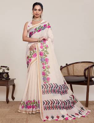Light pink digital print with jari border linan saree with blouse 2