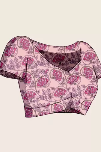 Dark pink digital print with jari border linan saree with blouse