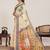 Cream digital print with jari border linan saree with blouse