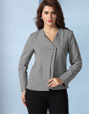 Checked notched lapel single breasted blazer 1
