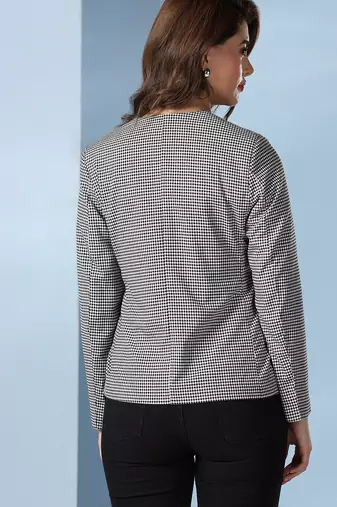 Checked notched lapel single breasted blazer