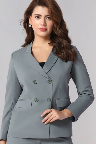 Notch-lapel long sleeves double-breasted blazer