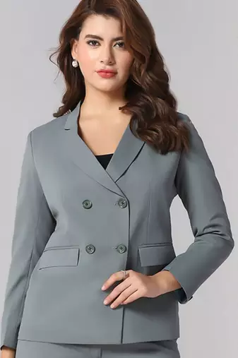 Notch-lapel long sleeves double-breasted blazer