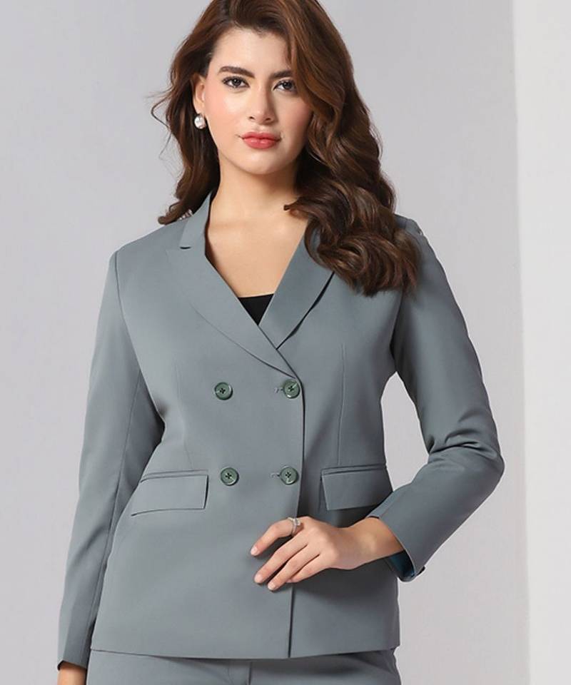 Notch-lapel long sleeves double-breasted blazer