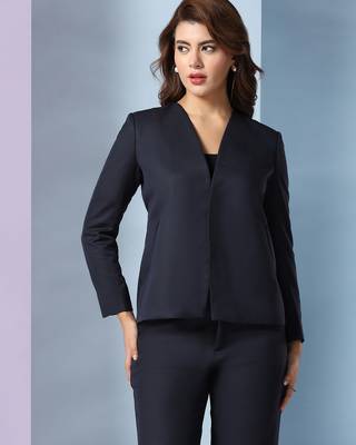 Notched lapel long sleeves front open blazer 1