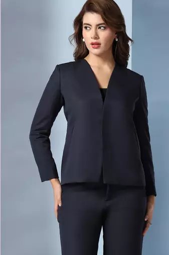 Notched lapel long sleeves front open blazer