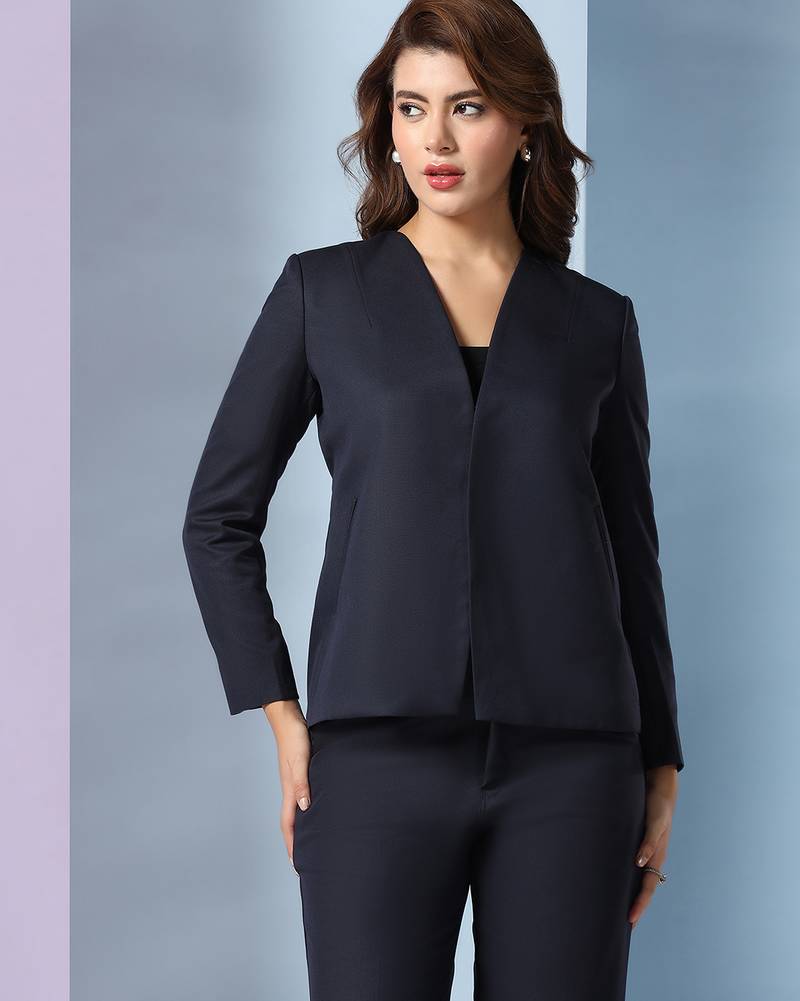 Notched lapel long sleeves front open blazer