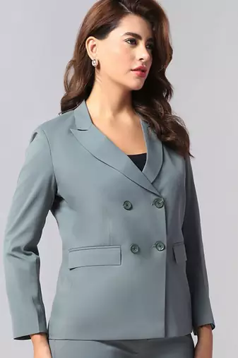 Notch-lapel long sleeves double-breasted blazer