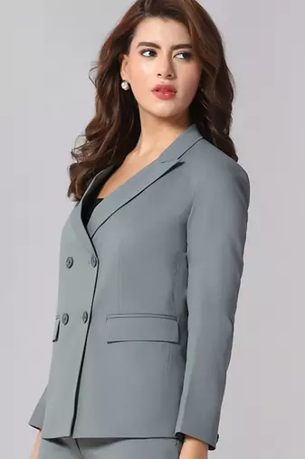 Notch-lapel long sleeves double-breasted blazer