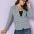 Checked notched lapel single-breasted woolen blazer