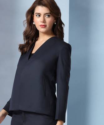 Notched lapel long sleeves front open blazer 5
