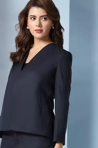 Notched lapel long sleeves front open blazer