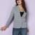 Checked notched lapel single-breasted woolen blazer