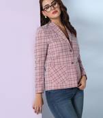 Checked notched lapel single-breasted woolen blazer