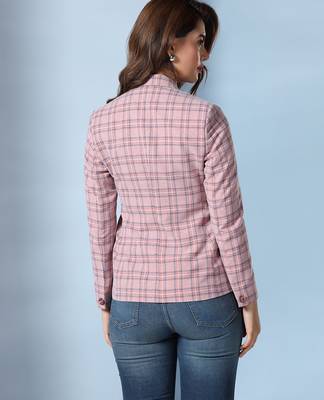 Checked notched lapel single-breasted woolen blazer 2