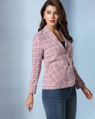 Checked notched lapel single-breasted woolen blazer 5