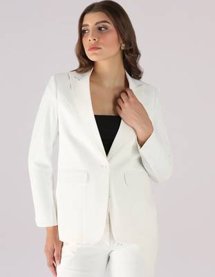 Women white 1 button notched lapel blazer 1