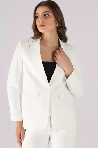 Women white 1 button notched lapel blazer