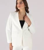 Women white 1 button notched lapel blazer