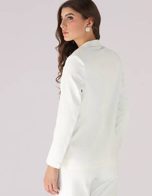 Women white 1 button notched lapel blazer 2