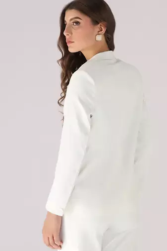 Women white 1 button notched lapel blazer