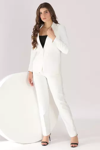 Women white 1 button notched lapel blazer