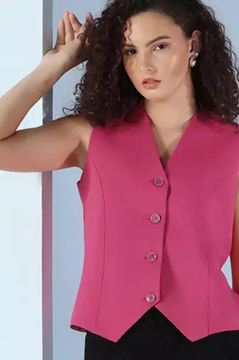 Women hot pink waistcoat