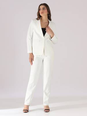 Women white 1 button notched lapel blazer 4