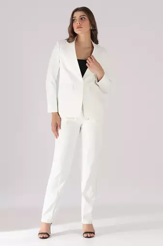 Women white 1 button notched lapel blazer