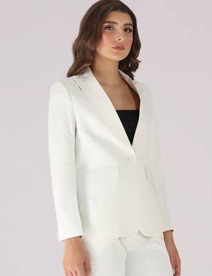 Women white 1 button notched lapel blazer 5