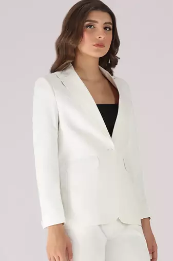 Women white 1 button notched lapel blazer