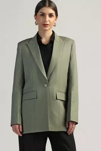 Single breasted notched collar longline blazer