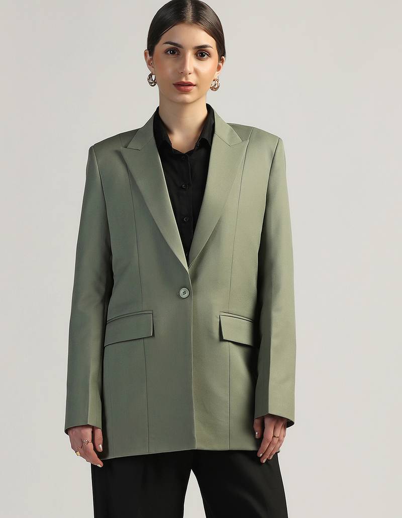 Single breasted notched collar longline blazer