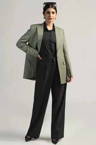 Single breasted notched collar longline blazer