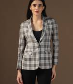Women brown checks beige blazer