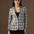 Women brown checks beige blazer