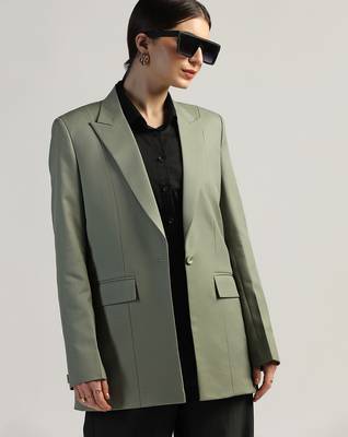 Single breasted notched collar longline blazer 5