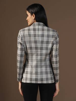 Women brown checks beige blazer 2