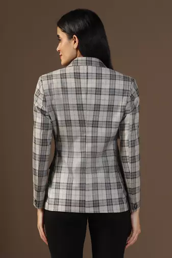 Women brown checks beige blazer