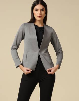Women grey single breasted blazer 1
