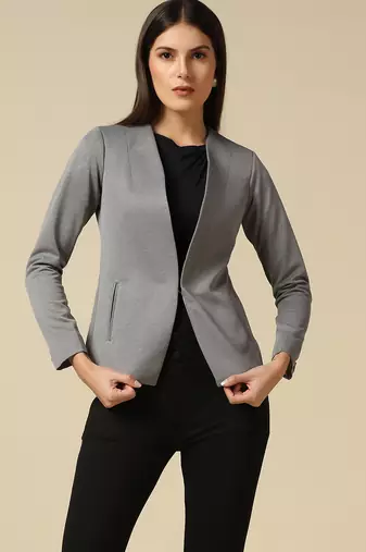 Women grey single breasted blazer