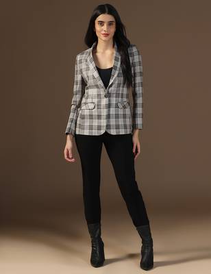 Women brown checks beige blazer 4