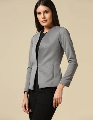 Women grey single breasted blazer 2