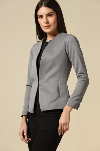 Women grey single breasted blazer