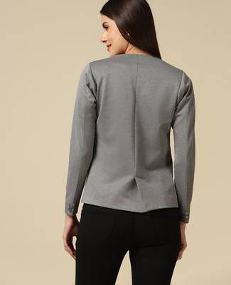 Women grey single breasted blazer 3
